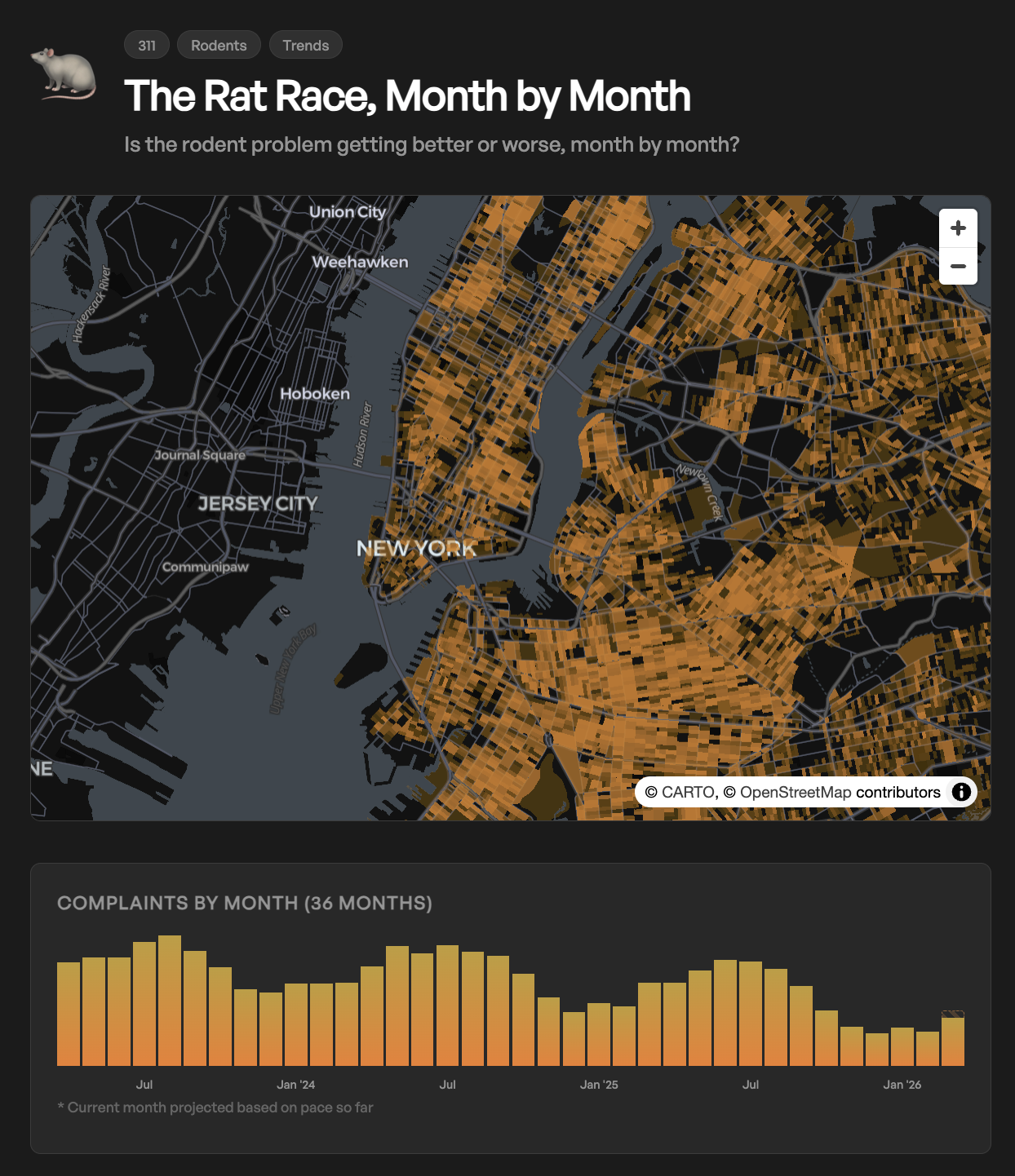 Street Homelessness — orange choropleth map of encampment complaints